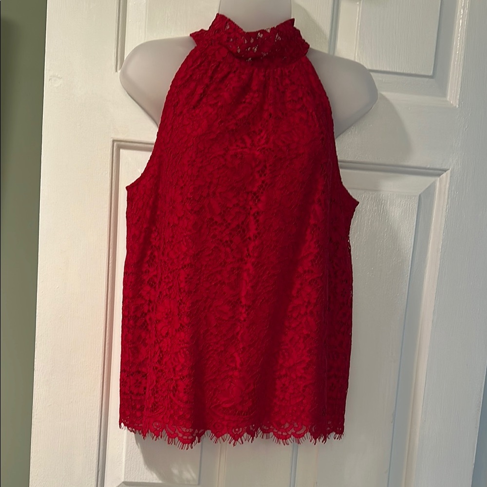 J. Crew Vibrant Red Lace Top XS